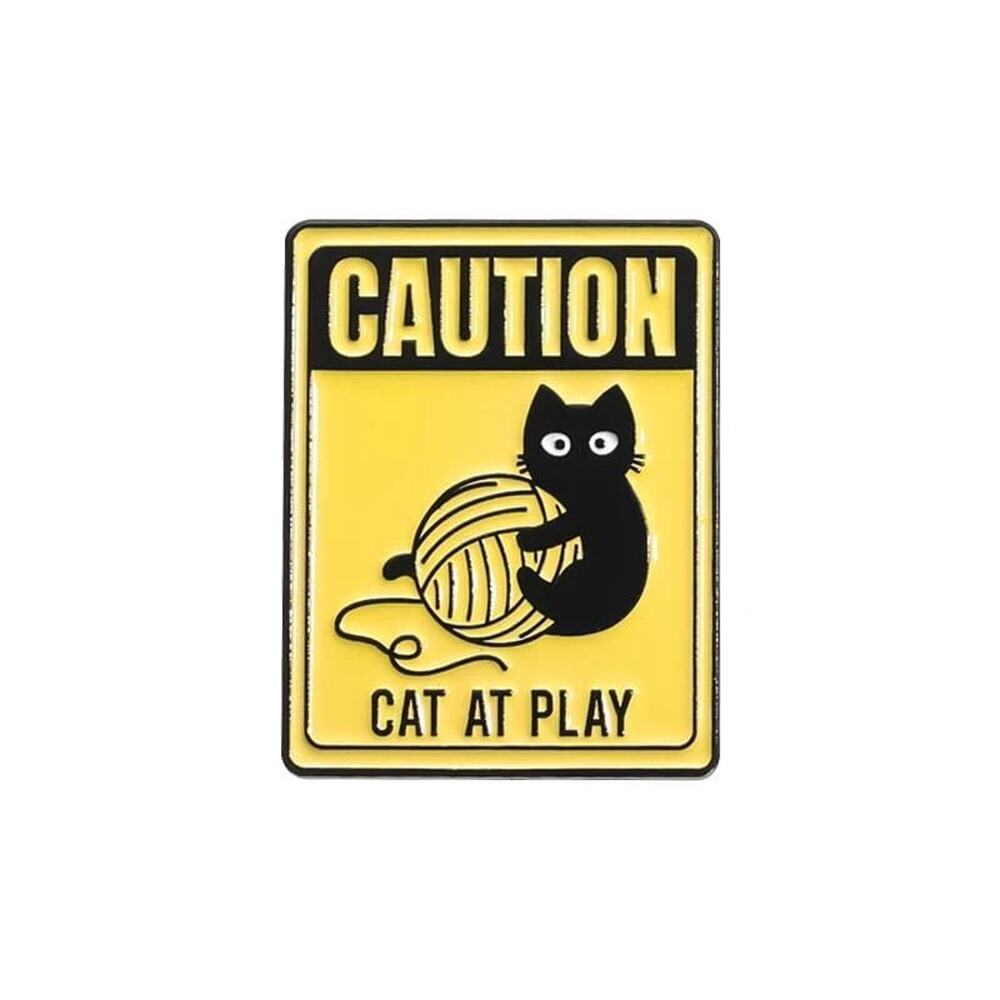 "Caution Cat At Play" enamel pin NEW cat kitten